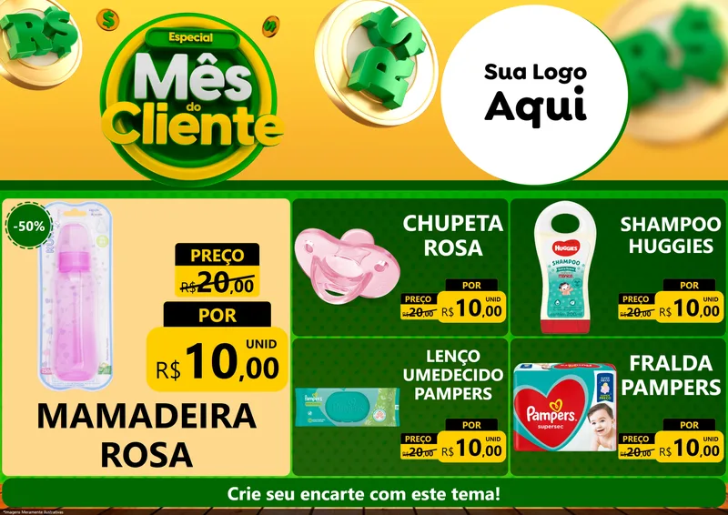 Modelo de Encarte para Encarte A4 Horizontal com o tema Especial Mês do Cliente para Bebês