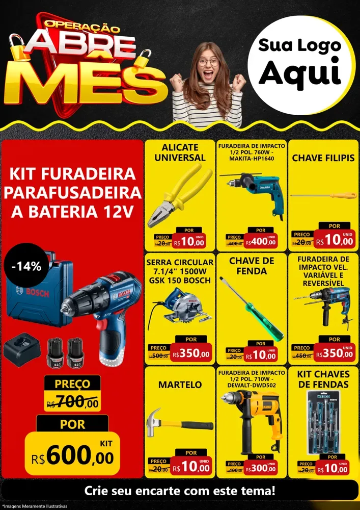 Modelo de Encarte para Encarte A4 Vertical com o tema Operação Abre Mês para Maquinas e Ferramentas