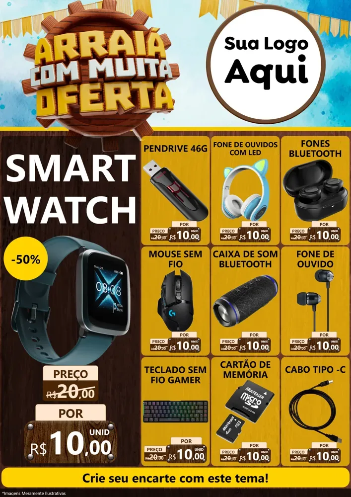 Modelo de Encarte para Encarte A4 Vertical com o tema Ofertas de São João - Junina para Informática