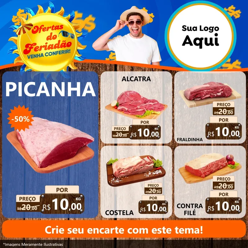 Modelo de Rede Social para Feed Facebook com o tema Ofertas do Feriadão para Açougue