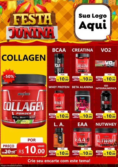 Modelo de Encarte para Encarte A4 Vertical com o tema Festa Junina para Suplementos alimentares