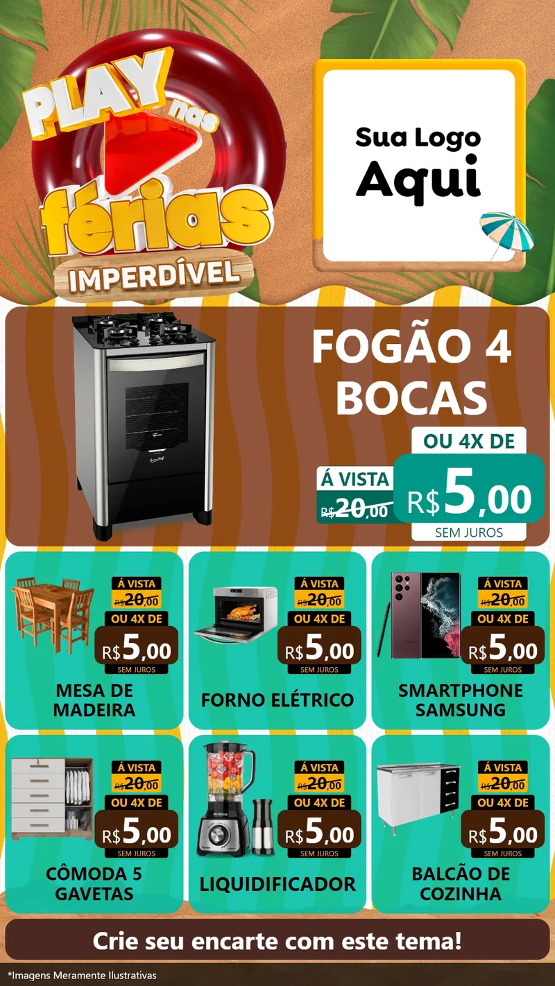 Modelo de Rede Social para Stories com o tema Play Nas Férias Imperdível para Móveis e Eletro