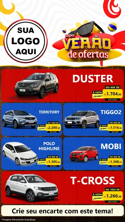 Modelo de TV para TV Vertical com o tema Super Verão de Ofertas para Concessionaria de Carros