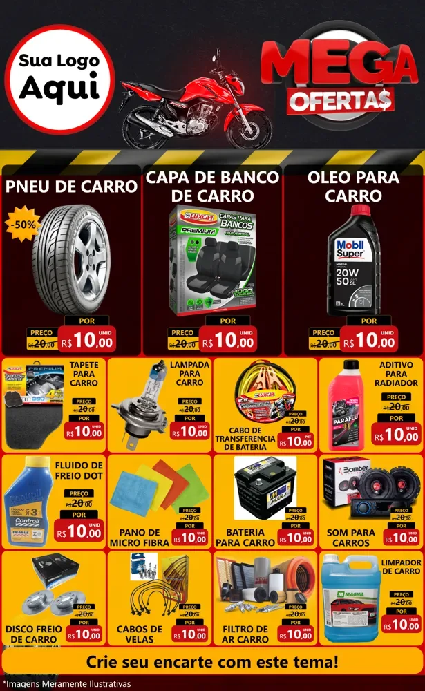 Modelo de Encarte para Encarte Grande com o tema Mega Ofertas - Motopeças para Auto peças