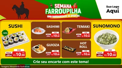 Modelo de TV para TV Horizontal com o tema Semana Farroupilha - Uma Barbaridade de Ofertas para Comida japonesa