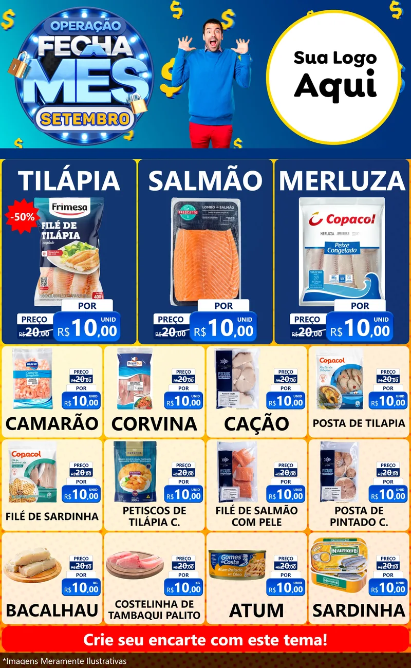 Modelo de Encarte para Encarte Grande com o tema Operação Fecha Mês Setembro para Peixaria