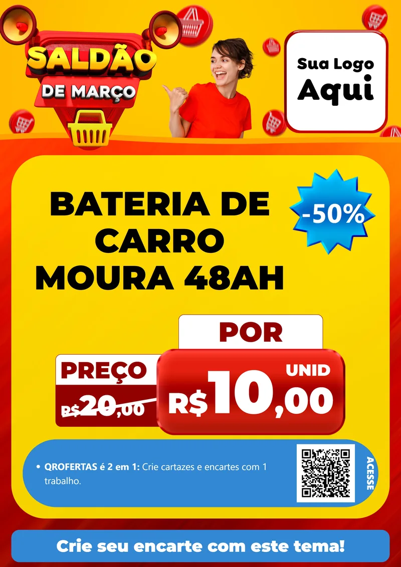 Modelo de Cartaz para Cartaz A4 Vertical com o tema Saldão de Março para Baterias Elétricas