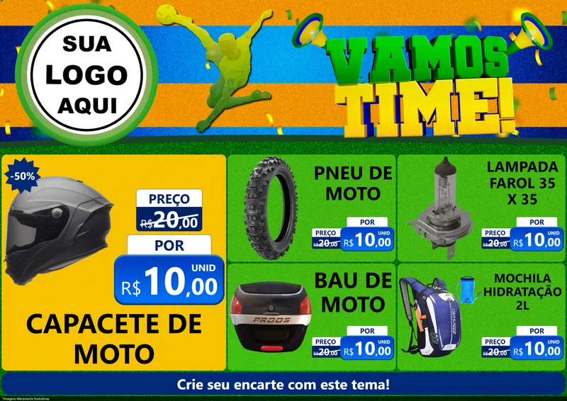 Modelo de Encarte para Encarte A4 Horizontal com o tema Vamos Time! para Moto peças