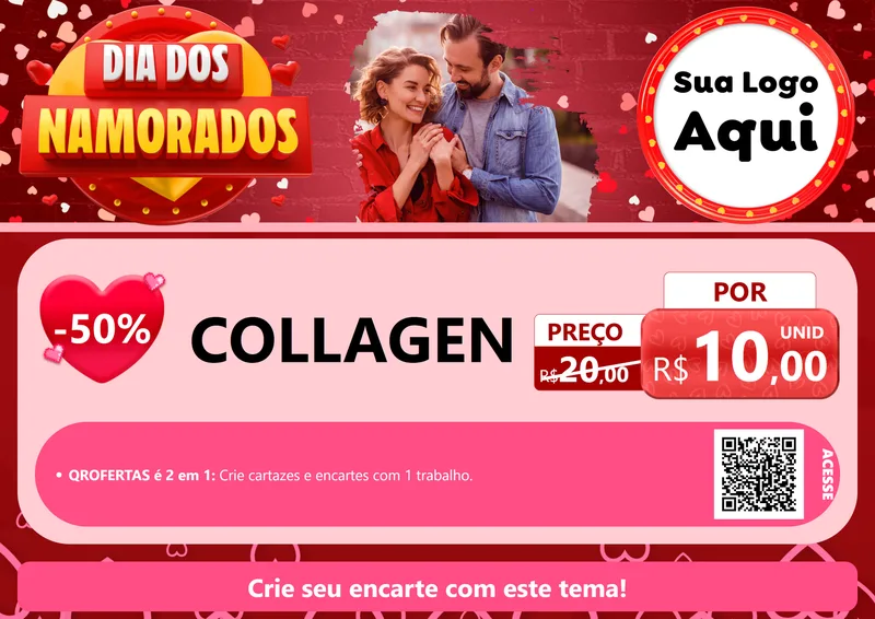 Modelo de Cartaz para Cartaz A4 Horizontal com o tema Dia Dos Namorados para Suplementos alimentares