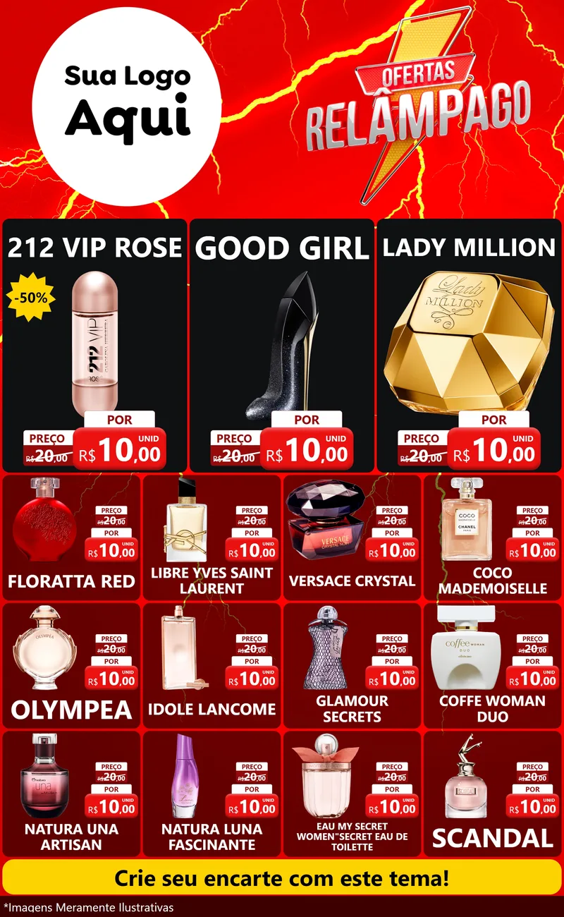 Modelo de Encarte para Encarte Grande com o tema Ofertas Relâmpago para Perfumes