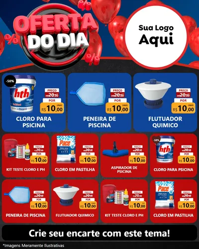 Modelo de Rede Social para Feed Instagram com o tema Oferta do Dia para Produtos para Piscina