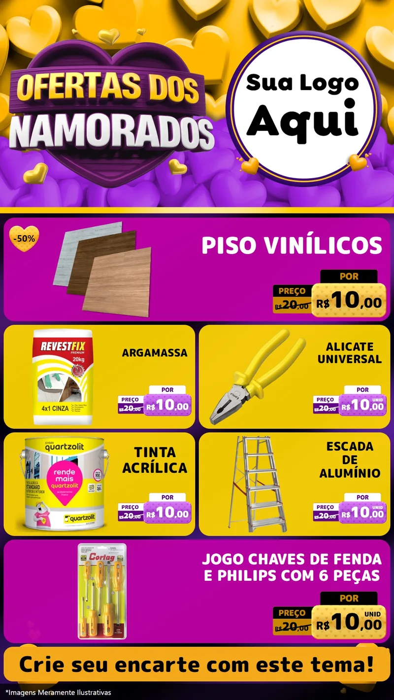 Modelo de TV para TV Vertical com o tema Oferta Dos Namorados para Material para Construção