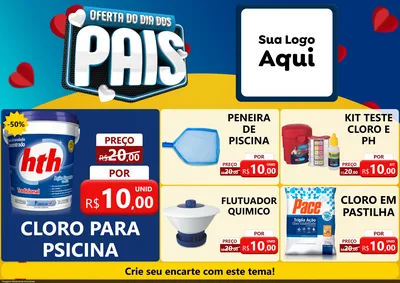 Modelo de Encarte para Encarte A4 Horizontal com o tema Oferta Do Dia Dos Pais para Produtos para Piscina