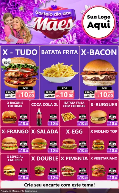 Modelo de Encarte para Encarte Grande com o tema Sorteio Dia das Mães para Hamburgueria