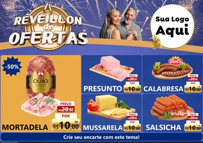 Modelo de Encarte para Encarte A4 Horizontal com o tema Réveillon de Ofertas para Frios e Laticínios
