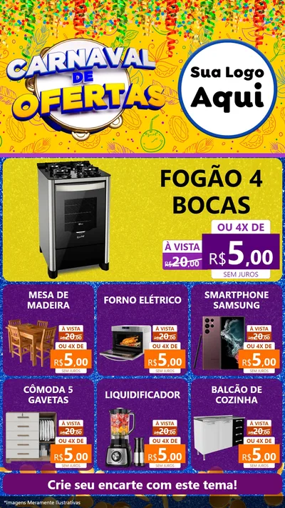 Modelo de Rede Social para Stories com o tema Carnaval de Ofertas para Móveis e Eletro