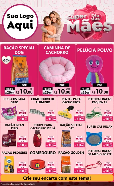 Modelo de Encarte para Encarte Grande com o tema Super Dia Das Mães para Pet Shop