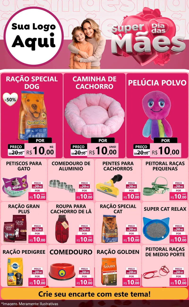Modelo de Encarte para Encarte Grande com o tema Super Dia Das Mães para Pet Shop