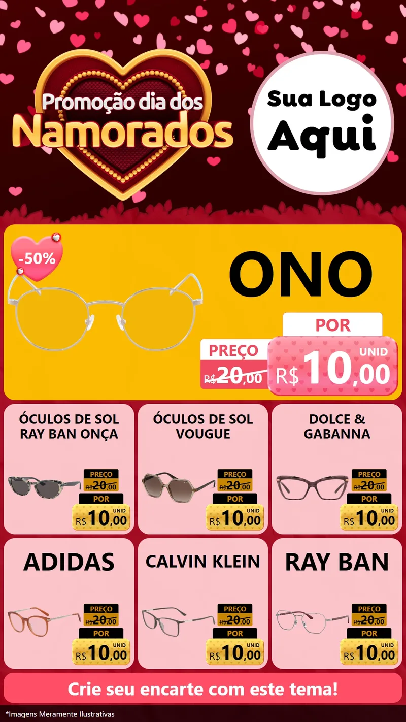 Modelo de Rede Social para Stories com o tema Promoção Dia Dos Namorados para Óticas