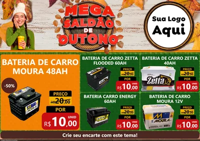 Modelo de Encarte para Encarte A4 Horizontal com o tema Mega Saldão de Outono para Baterias Elétricas