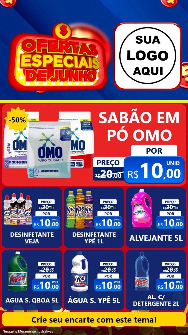 Modelo de Rede Social para Stories com o tema Ofertas Especiais de Junho para Produtos de Limpeza