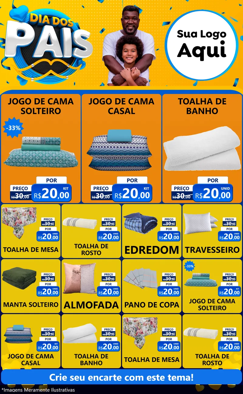 Modelo de Encarte para Encarte Grande com o tema Dia dos Pais para Cama, Mesa e Banho