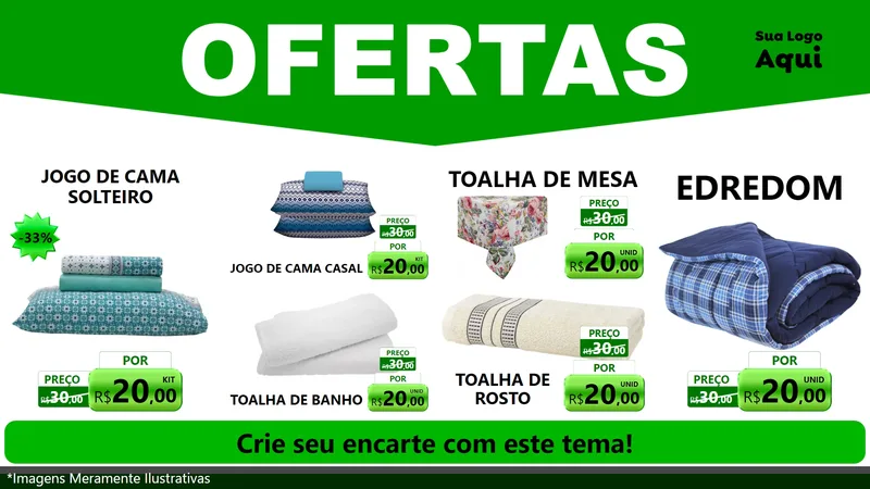 Modelo de TV para TV Horizontal com o tema Ofertas Verde Cartaz para Cama, Mesa e Banho