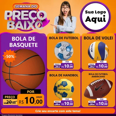 Modelo de Rede Social para Feed Facebook com o tema Semana do Preço Baixo para Artigos Esportivos