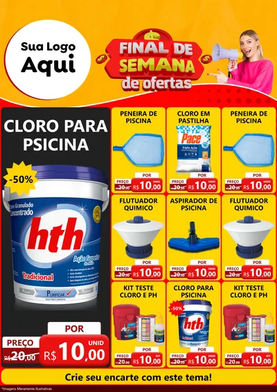 Modelo de Encarte para Encarte A4 Vertical com o tema Final de Semana de Ofertas para Produtos para Piscina