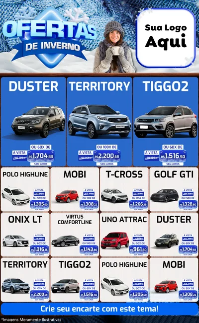 Modelo de Encarte para Encarte Grande com o tema Ofertas de Inverno para Concessionaria de Carros