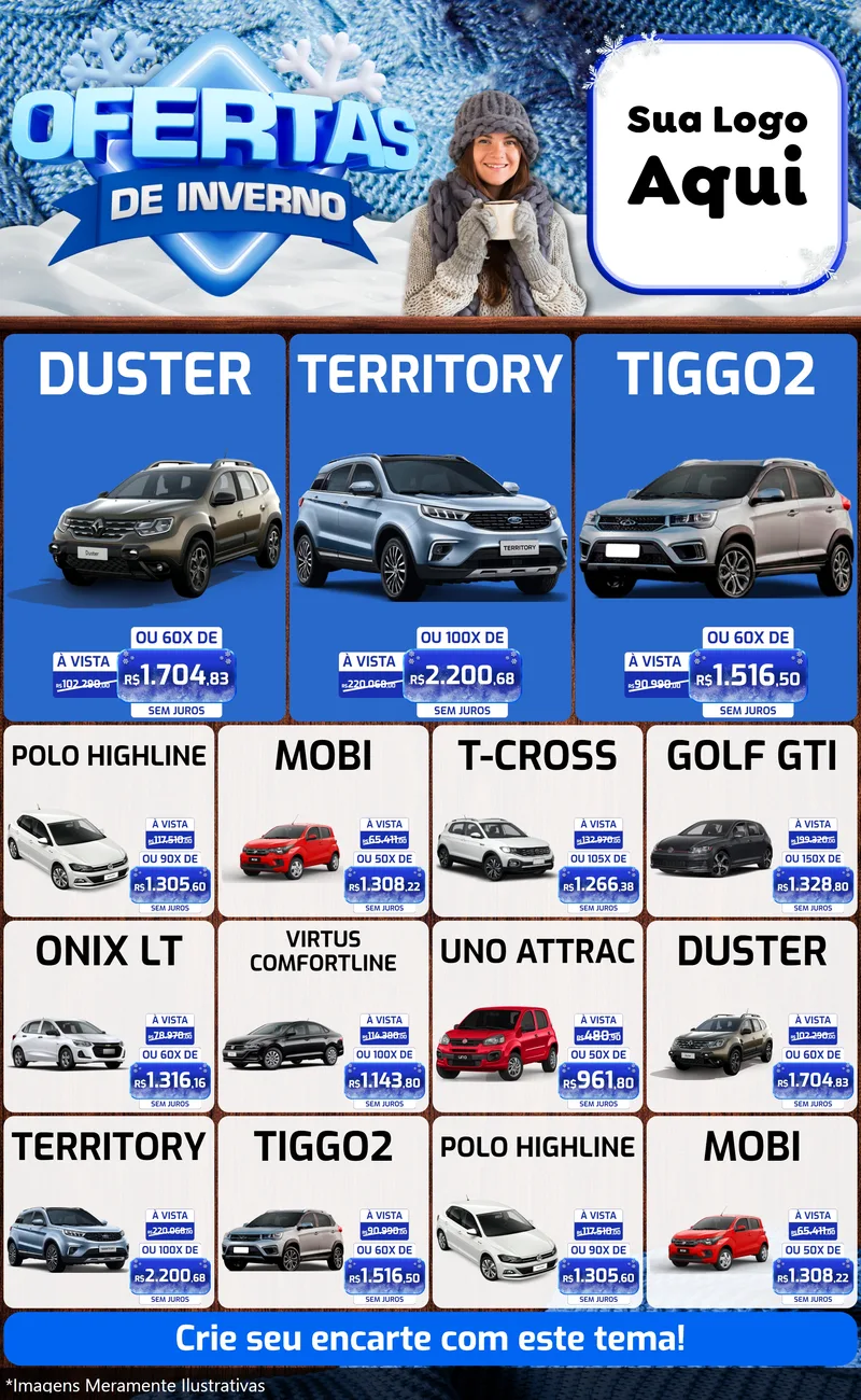 Modelo de Encarte para Encarte Grande com o tema Ofertas de Inverno para Concessionaria de Carros