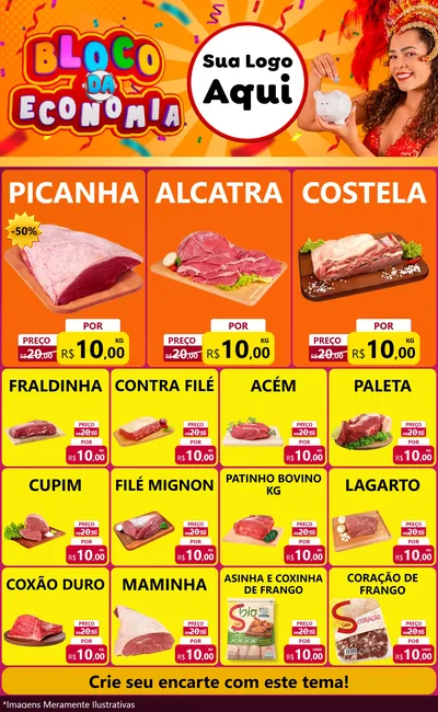 Modelo de Encarte para Encarte Grande com o tema Bloco da Economia para Açougue
