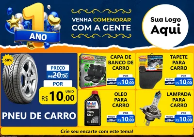 Modelo de Encarte para Encarte A4 Horizontal com o tema Um Ano de Aniversário para Auto peças
