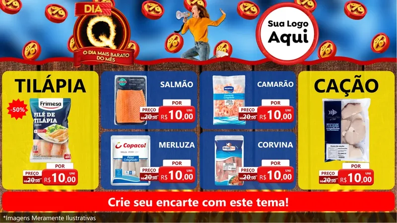 Modelo de TV para TV Horizontal com o tema Dia Q - O Dia Mais Barato Do Mês para Peixaria