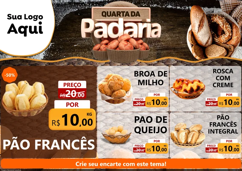 Modelo de Encarte para Encarte A4 Horizontal com o tema Quarta da Padaria para Padaria
