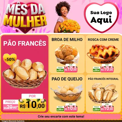 Modelo de Rede Social para Feed Facebook com o tema Mês da Mulher para Padaria