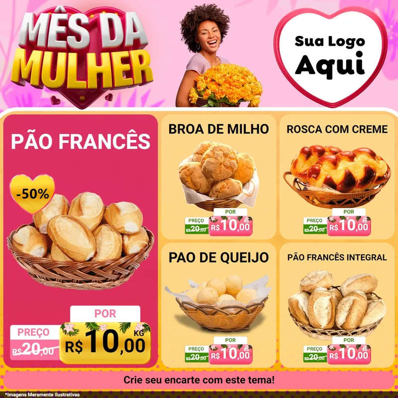 Modelo de Rede Social para Feed Facebook com o tema Mês da Mulher para Padaria