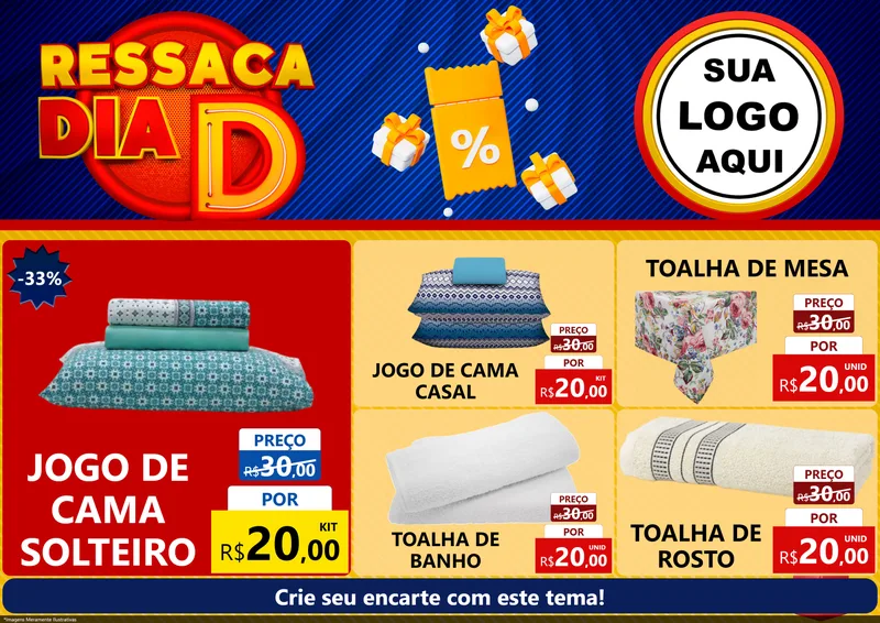 Modelo de Encarte para Encarte A4 Horizontal com o tema Ressaca Dia D para Cama, Mesa e Banho