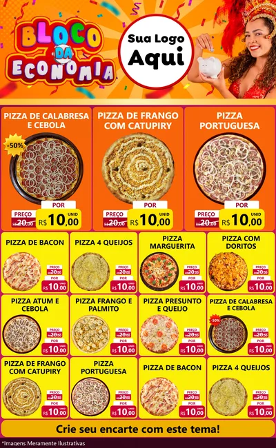 Modelo de Encarte para Encarte Grande com o tema Bloco da Economia para Pizzaria