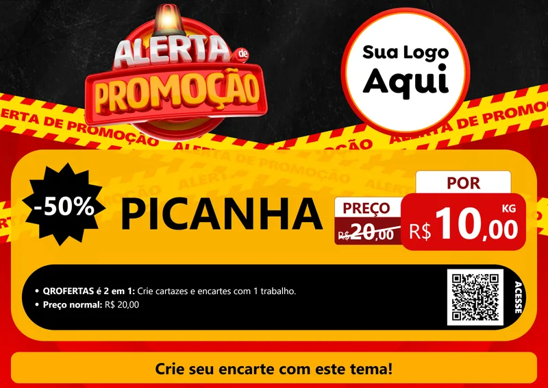 Modelo de Cartaz para Cartaz A4 Horizontal com o tema Alerta de Promoção para Açougue