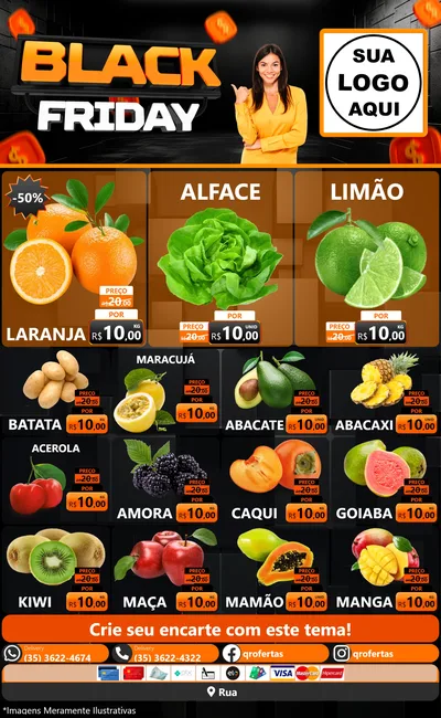 Modelo de Encarte para Encarte Grande com o tema Black Friday para Hortifrúti