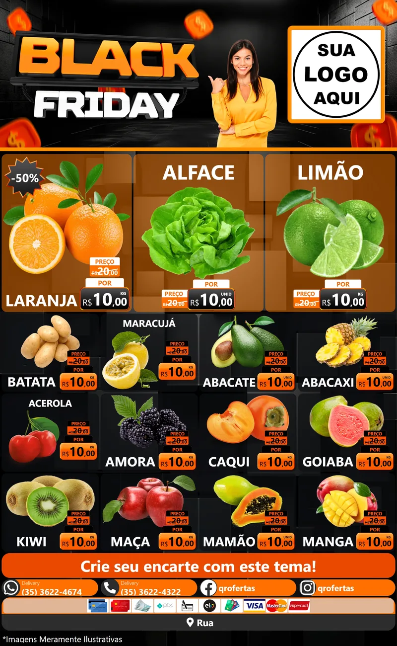Modelo de Encarte para Encarte Grande com o tema Black Friday para Hortifrúti