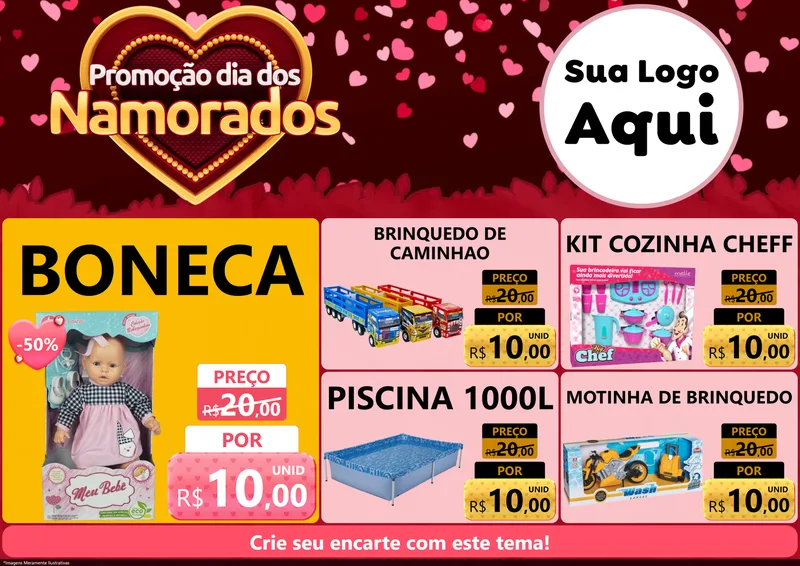 Modelo de Encarte para Encarte A4 Horizontal com o tema Promoção Dia Dos Namorados para Brinquedos
