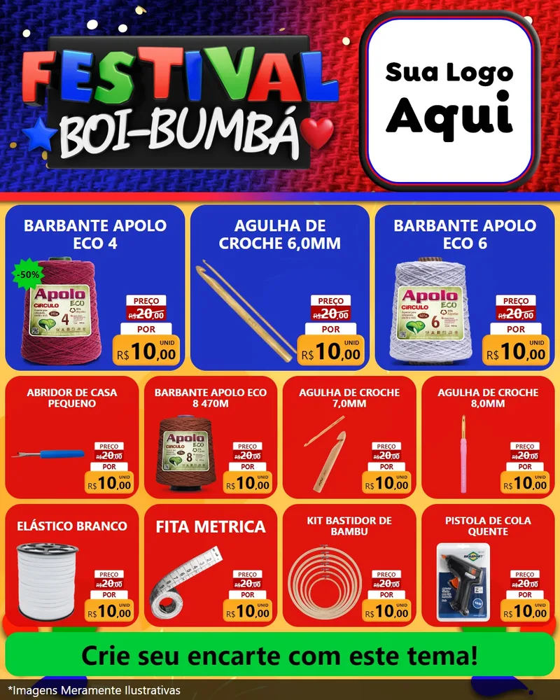 Modelo de Rede Social para Feed Instagram com o tema Festival Boi-Bumbá para Armarinho e Aviamentos