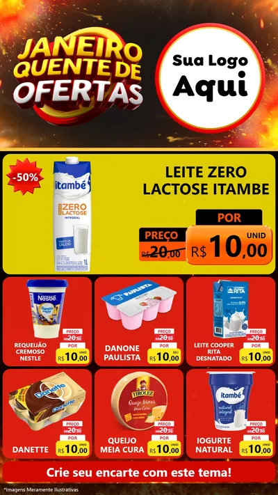 Modelo de Rede Social para Stories com o tema Janeiro Quente de Ofertas para Frios e Laticínios
