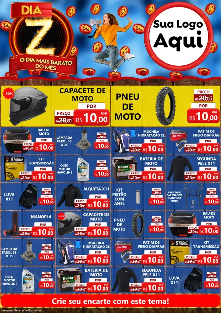 Modelo de Encarte para Encarte A4 Vertical com o tema Dia Z - O Dia Mais Barato Do Mês para Moto peças