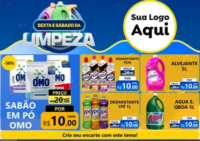 Modelo de Encarte para Encarte A4 Horizontal com o tema Sexta e Sábado da Limpeza para Produtos de Limpeza