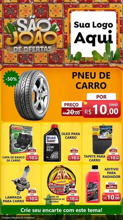 Modelo de Rede Social para Stories com o tema São João de Muitas Ofertas - Junina para Auto peças