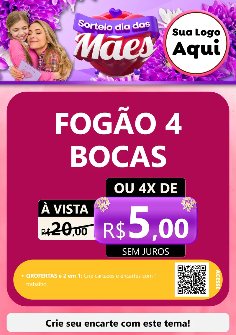 Modelo de Cartaz para Cartaz A4 Vertical com o tema Sorteio Dia das Mães para Móveis e Eletro