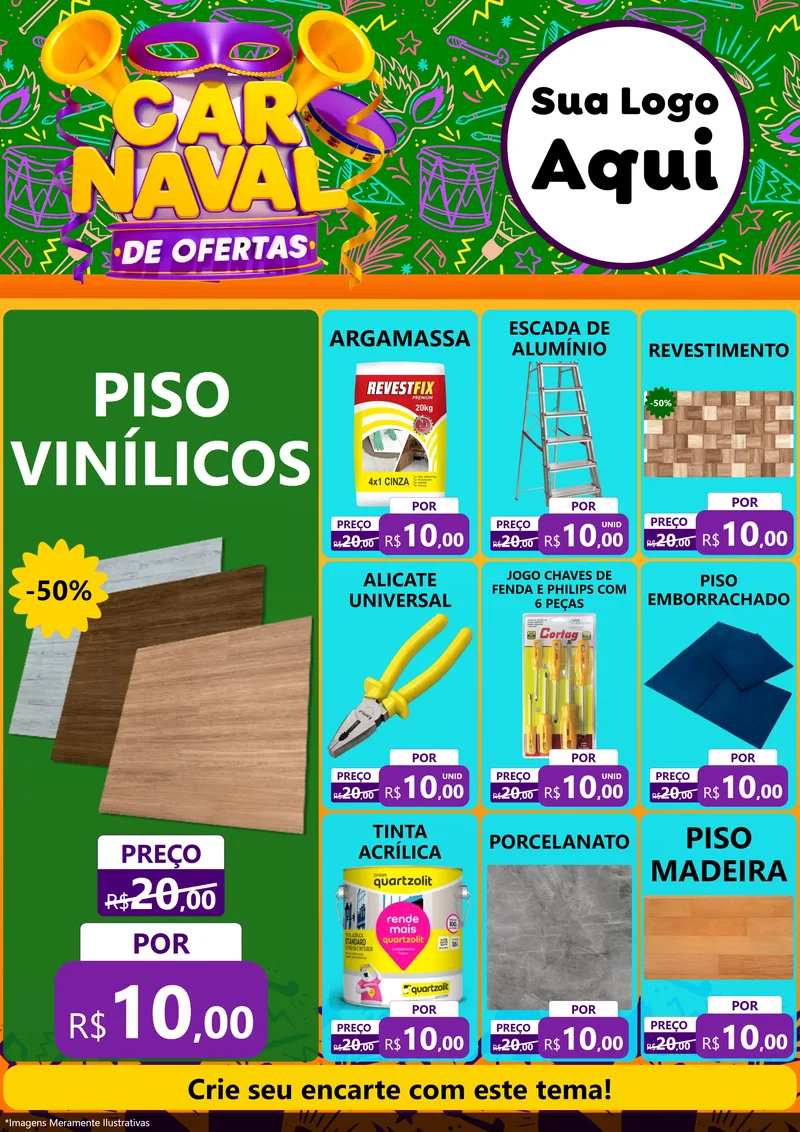 Modelo de Encarte para Encarte A4 Vertical com o tema Carnaval de Ofertas para Material para Construção